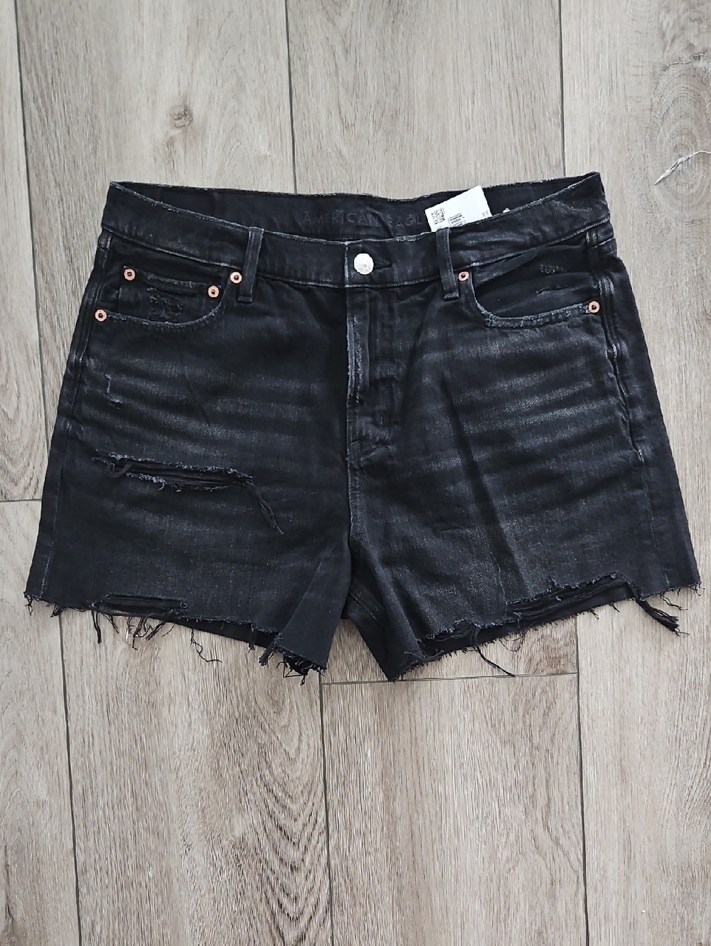 American Eagle Outfitters Black Distressed Frayed Hem Jean Shorts